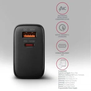 Фото: Зарядний пристрій Axagon ACU-PQ45 PD QC3.0 GaN 45W Black № 4 | KTC