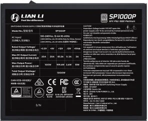 Фото: Блок живлення Lian-Li 1000W SP1000P Black (G9P.SP1000P.B000.EU) № 5 | KTC