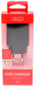 Фото: Зарядний пристрій Recci RUC-B03 1xUSB QC Black № 3 | KTC