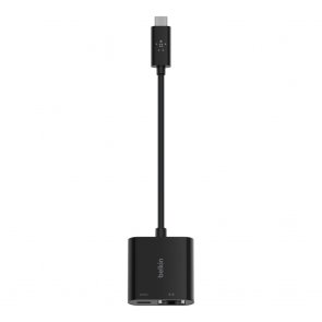 Адаптер Belkin USB-C to Ethernet/USB Type-C (F), 60W, PD, Black