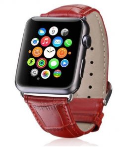HiC for Apple Watch 45/44/42mm - Crocodail Leather Loop Band Dark Red
