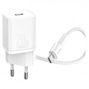 Зарядний пристрій Baseus Super Si Quick Charger 1C 20W With Simple Wisdom Data Cable Type-C to Lightning 1m White (TZCCSUP-B02)