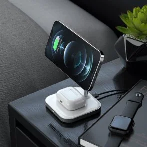 Фото: Бездротова зарядна станція Satechi Aluminum 2in1 Magnetic Wireless Charging Stand Space Gray (ST-WMCS2M) № 4 | KTC