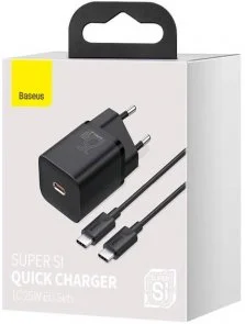 Фото: Зарядний пристрій Baseus Super Si Quick Charger 25W EU Mini Black with Type-C/Type-C (TZCCSUP-L01) № 5 | KTC