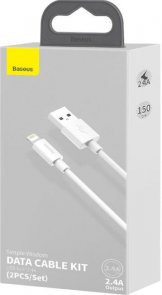 Кабель Baseus Simple Wisdom Data Cable 2.1A AM / Lightning 1.5m 2pcs White (TZCALZJ-02)