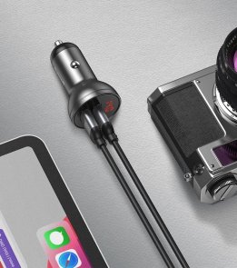 Зарядний пристрій Baseus Digital Display Dual 2xUSB 24W 4.8A with Three Primary Colors 3in1 cable 1.2m (TZCCBX-0G)