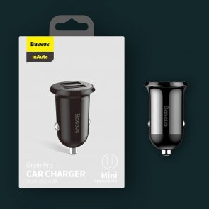 Зарядний пристрій Baseus Grain Pro Car Charger 4.8A Black (CCALLP-01)