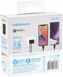 Зарядний пристрій Momax UM13 One Plug PD 20W QC3.0 Black (UM13EUD)