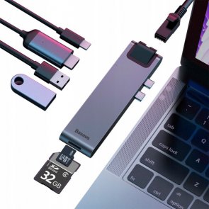 USB-хаб Baseus Thunderbolt C Pro 7in1 Smart Gray (CAHUB-L0G)