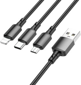 Кабель BOROFONE BX72 2A AM / MicroUSB/Type-C/Lightning 1m Black (BX72LUMB)