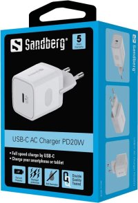Зарядний пристрій Sandberg USB-C AC Charger PD20W White (441-42)