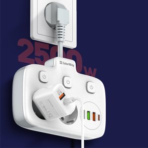 Мережевий фільтр ColorWay CW-CHE24PDW 3xUSB 1xType-C 2/2.5 White