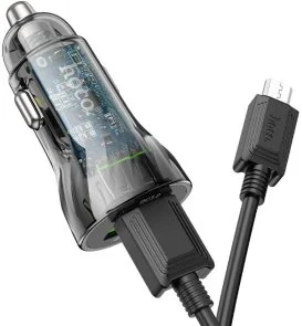 Фото: Автомобільний зарядний пристрій Hoco Z47 Transparent Discovery Edition 18W Black with AM/MicroB (6931474782236) № 2 | KTC