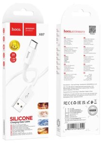 Кабель Hoco X87 Magic silicone 3A AM / Type-C 1m White (6931474783240)