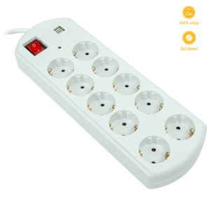 Мережевий фільтр PowerPlant 10/10m USB White (EX610563)