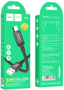 Кабель Hoco X91 Radiance 2.4A AM/MicroUSB 3m Black (6931474788719)