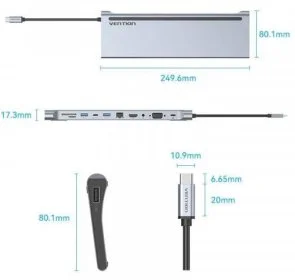 Фото: USB-хаб Vention 11in1 100W Silver (THTHC) № 3 | KTC