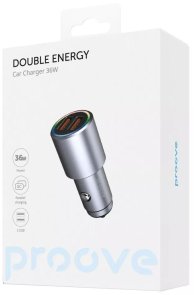 Автомобільний зарядний пристрій Proove Double Energy PD 36W Metal Gray (48858)