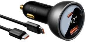 Автомобільний зарядний пристрій Baseus Digital Display PD3.1 Dual Fast Charger Car Charger Set Obsidian Black With Type-C/Type-C (CGZX070001)