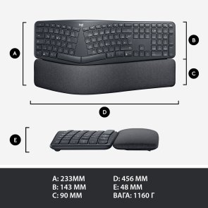 Клавіатура Logitech Ergo K860 Wireless Us/Ukr Graphite (920-010108)