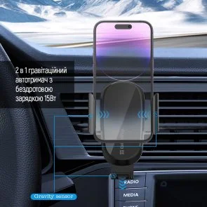 Фото: Кріплення для мобільного телефону ColorWay Air Vent Car Wireless Charger 15W Black (CW-CHAW038Q-BK) № 10 | KTC