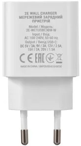 Фото: Зарядний пристрій 2E Wall Charger PD 30W White (2E-WC1USBC30W-W) № 5 | KTC