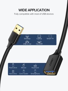 Кабель USB (AM/AF) 3м, Ugreen US129, Black