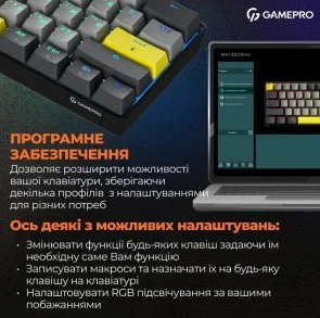 Фото: Клавіатура GamePro MK130G Pro Outemu Red Switch Hot-Swap RGB USB/WL/BT Black/Grey № 15 | KTC