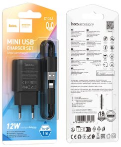Зарядний пристрій Hoco C134A 2.4A Black with AM/Lightning (6942007621311)