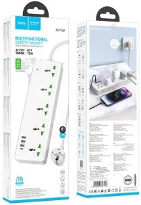 Фото: Мережевий фільтр Hoco AC13A Talento 4xUSB 5/1.5m White (6942007607148) № 5 | KTC