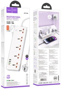 Мережевий фільтр Hoco AC14A Rico 4xUSB 5/1.5m White (6942007607186)
