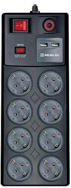 Мережевий фільтр Real-EL RS-8F 8/3m USB Black (EL122300004)