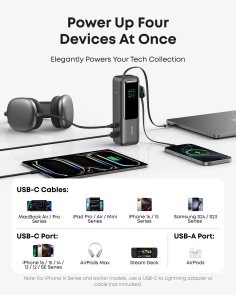 Батарея універсальна Anker 25000mAh 165W Built-In Double USB-C Cables Black (A1695H11)