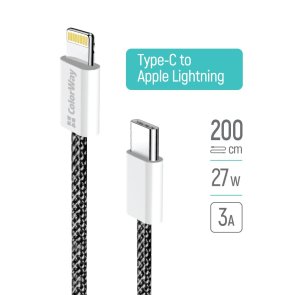 Кабель ColorWay PD Fast Charging 3A Type-C / Lightning 2m Black (CW-CBPDCL068-BK)