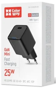 Фото: Зарядний пристрій ColorWay GaN Mini 25W Black (CW-CHS052PD-BK) № 7 | KTC