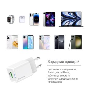  Зарядний пристрій ColorWay GaN Mini 30W White with Type-C / Type-C (CW-CHS053PDC-WT)