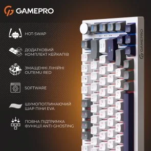 Фото: Клавіатура GamePro Genesis Warden MK160P Outemu Red Switches White/Grey № 16 | KTC