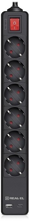 Мережевий фільтр Real-EL RS-Protect 605 6/3m Black (EL122300041)