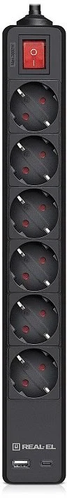Фото: Мережевий фільтр Real-EL RS-Protect 605 6/3m Black (EL122300041) № 4 | KTC