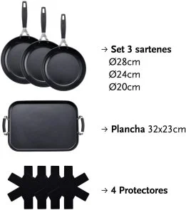 Фото: Набір сковорідок Bergner MasterPro Smart 20cm/ 24cm/ 28cm/ 32x23cm 8pcs Black (BGEU-5599) № 2 | KTC