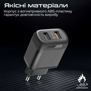Фото: Зарядний пристрій Promate BiPlug-QC3 Black (biplug-qc3.eu-bk) № 7 | KTC