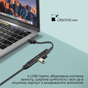 USB-хаб Promate LiteHub-4 Black (6959144059587)