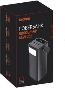 Фото: Батарея універсальна Techno PowerBank-80 80000 mAh 65W Black (6959144011783) № 2 | KTC