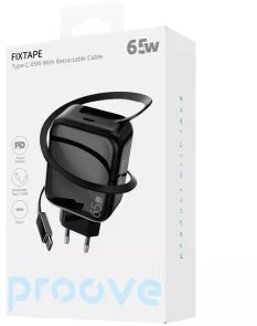 Фото: Зарядний пристрій Proove Fixtape GaN 65W Black with Retractable Cable (WCFP65010201) № 4 | KTC