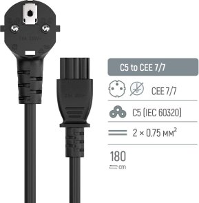 Кабель живлення ColorWay CBP083 CEE7/7-C5 1.8m Black (CW-CBP083-BK)