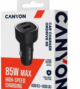 Фото: Автомобільний зарядний пристрій Canyon OnDrive 85 85W Black (CNE-CCABR8AC) № 4 | KTC
