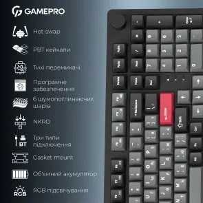 Фото: Клавіатура GamePro Asgard Drakkar MK305BK WL/BT/USB Black № 20 | KTC