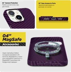 Фото: Чохол ArmorStandart for Apple iPhone 14 - LikeCarbon MagCase Purple (ARM69202) № 3 | KTC