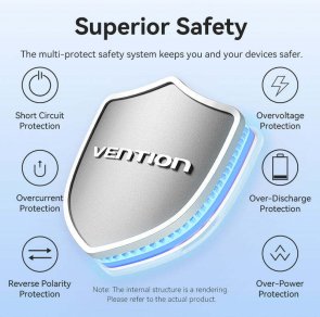 Батарея універсальна Vention FKAN0-C 10000mAh 22.5W with Built-in USB-C Cable