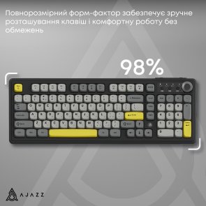 Клавіатура, Ajazz AF98 Plus ENG/UKR USB/WL/BT, Black/Gray/Yellow ( Gaming )